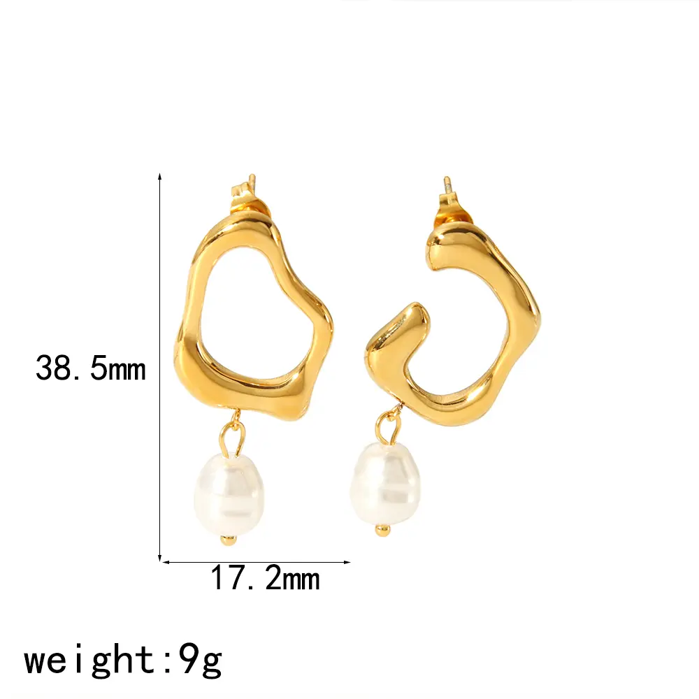 1 Pair Simple Elegant Style Irregular Shape Stainless Steel 18K Gold Plated Inlay Artificial Pearl Women's Drop Earrings h5 Picture2